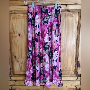 Gilli Pink and Black Floral Slip Maxi Skirt w/ Elastic Waist